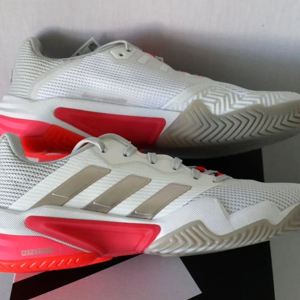 Adidas Barricade 13 Cloud White / Champagne Met. / Lucid Red Tennis Women Size 9